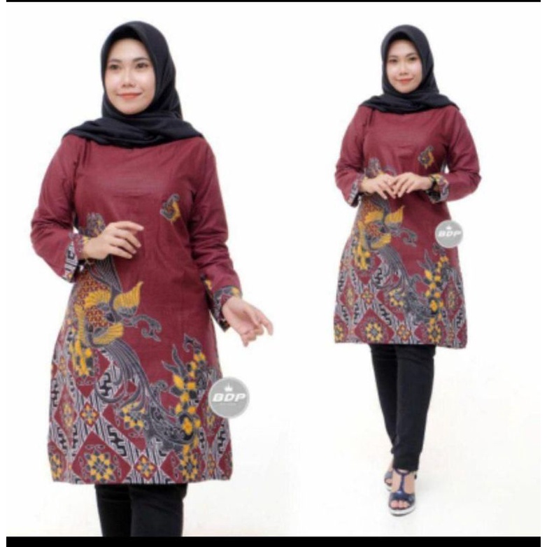 BAJU BATIK PRIA WANITA KEKINIAN LENGAN PANJANG DAN PENDEK WARNA MAROON BATIK COUPLE