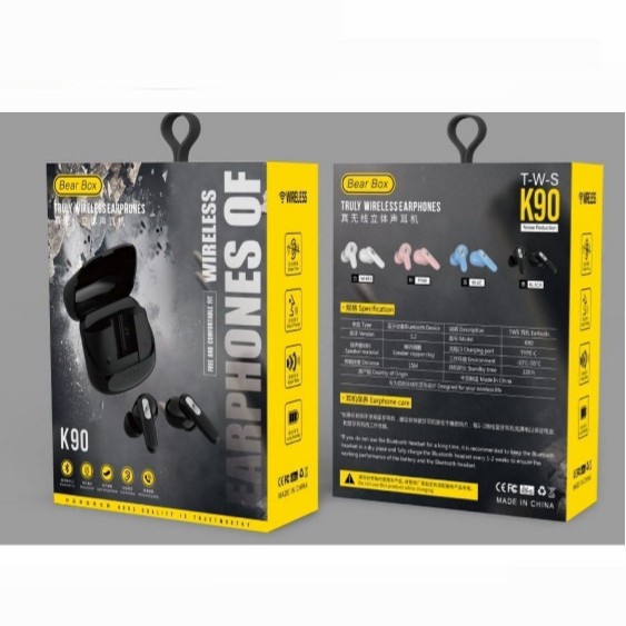Headset Bluetooth Game TWS K90 Earphone Wireless Bear Box-Full Bass