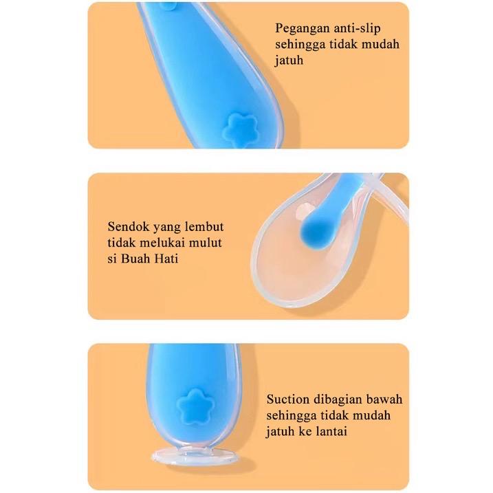 Sendok Anti Sedak / Alat Makan Anak Bayi / Perlengkapan Makan Bayi / Sendok Silikon Anti Sedak / Training Spoon + Suction