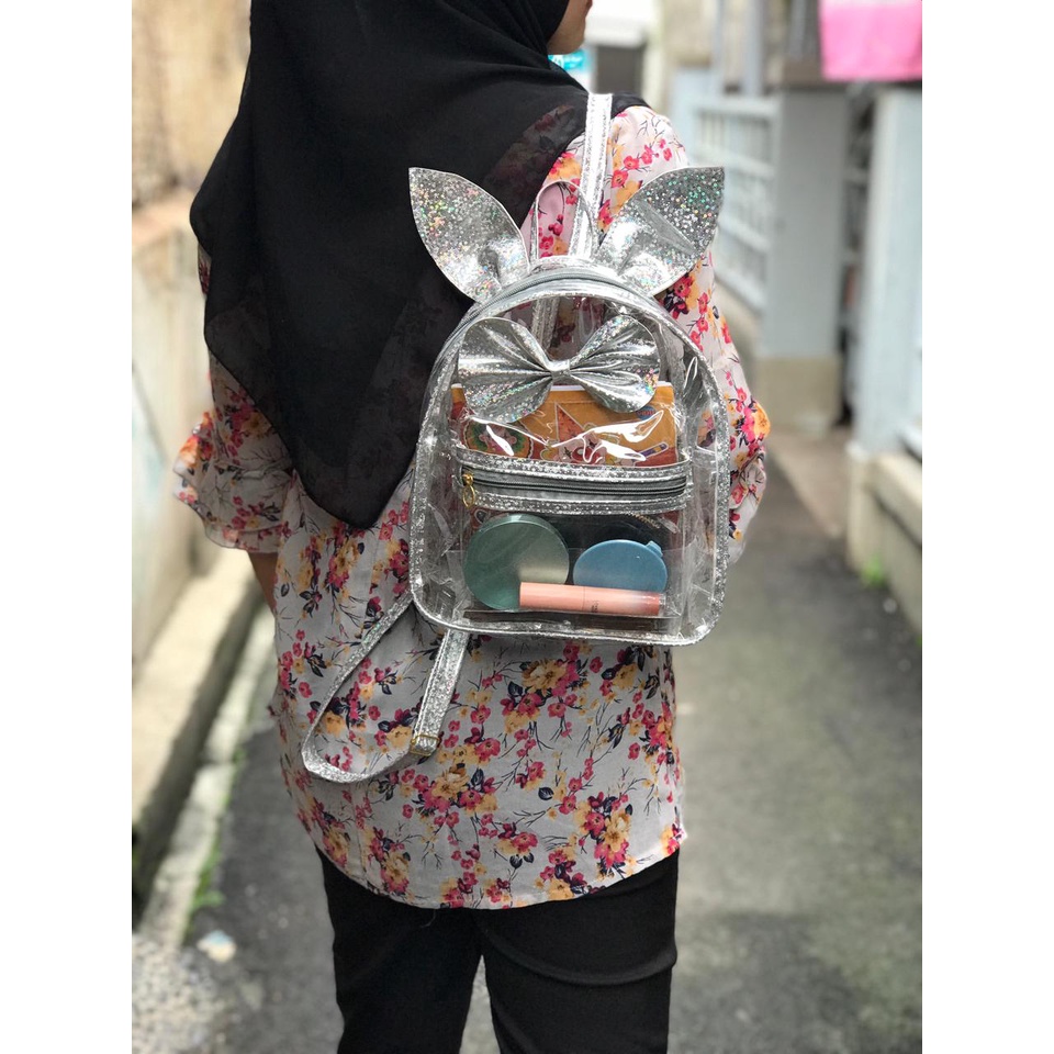 Tas Ransel Wanita Mini Bunny Pvc Transparant Hologram Tas Gendong Anak Remaja