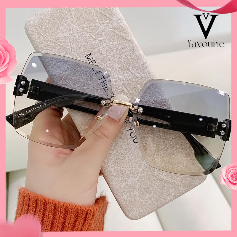 CODKacamata Hitam UV400 Tanpa Bingkai Bentuk Persegi Warna Gradasi Gaya Korea Untuk Wanita-FA