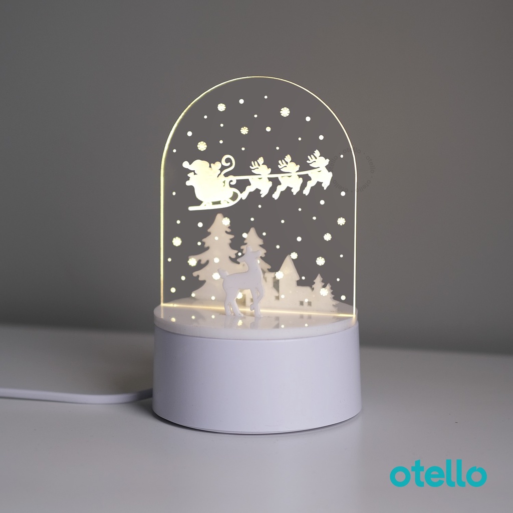 Christmas Acrylic Lamp Dekorasi Lampu Meja Natal White Reindeer Hiasan Hadiah Xmas Gift Hampers