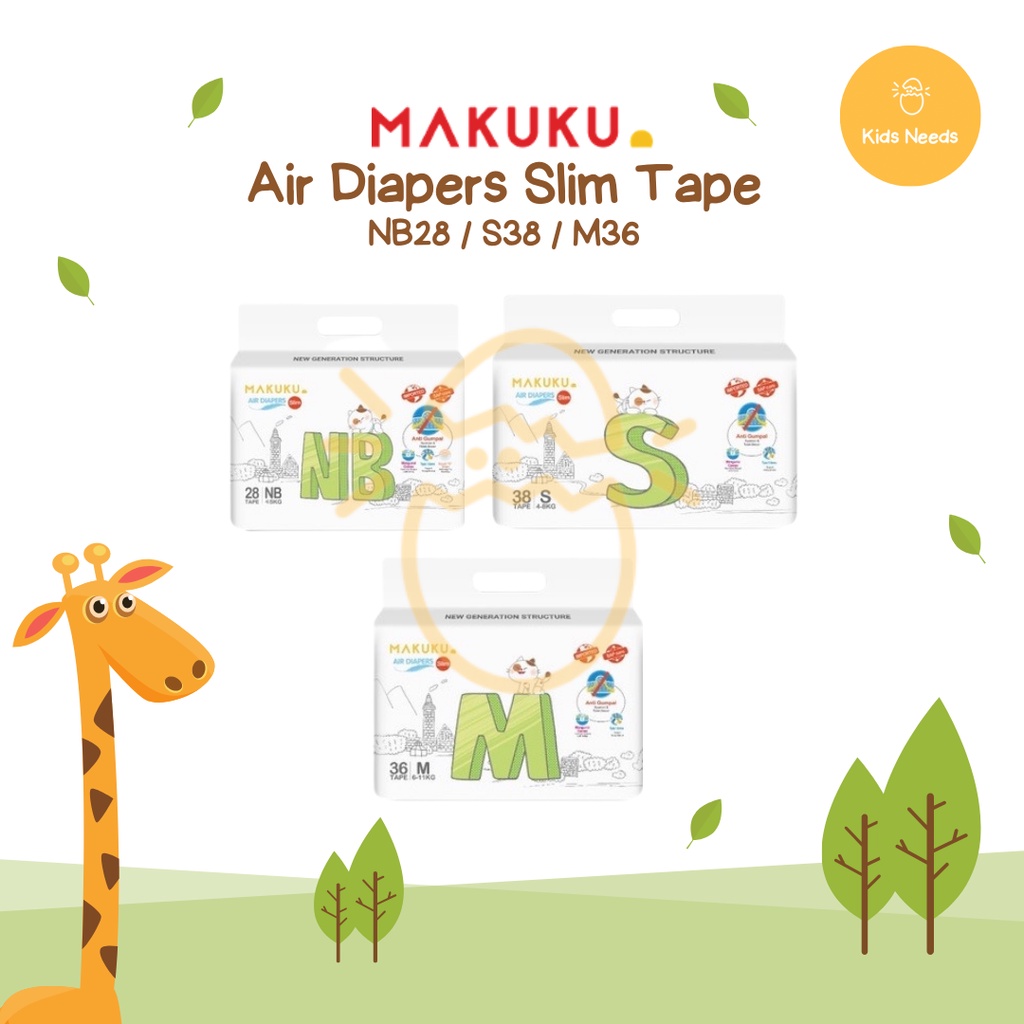 MAKUKU SAP DIAPERS SLIM TAPE NB28 / S38 / M36 - Popok Bayi