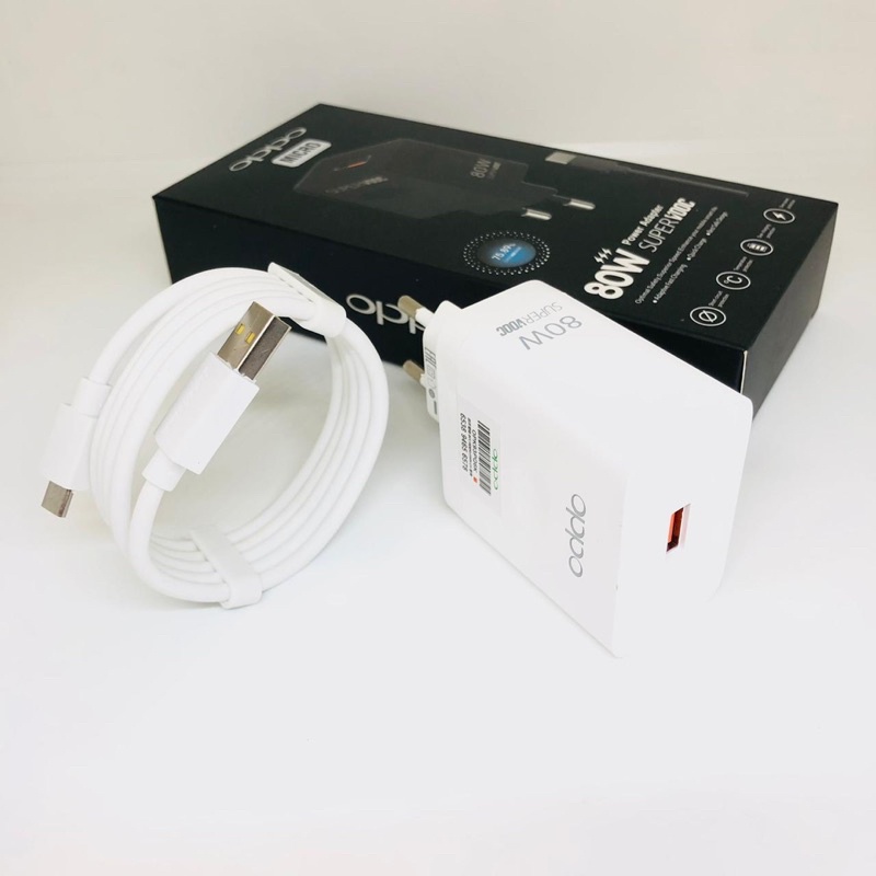 Charger Oppo 80w Reno PUTIH MICRO DAN TYPE C support Supervooc Fastcharging