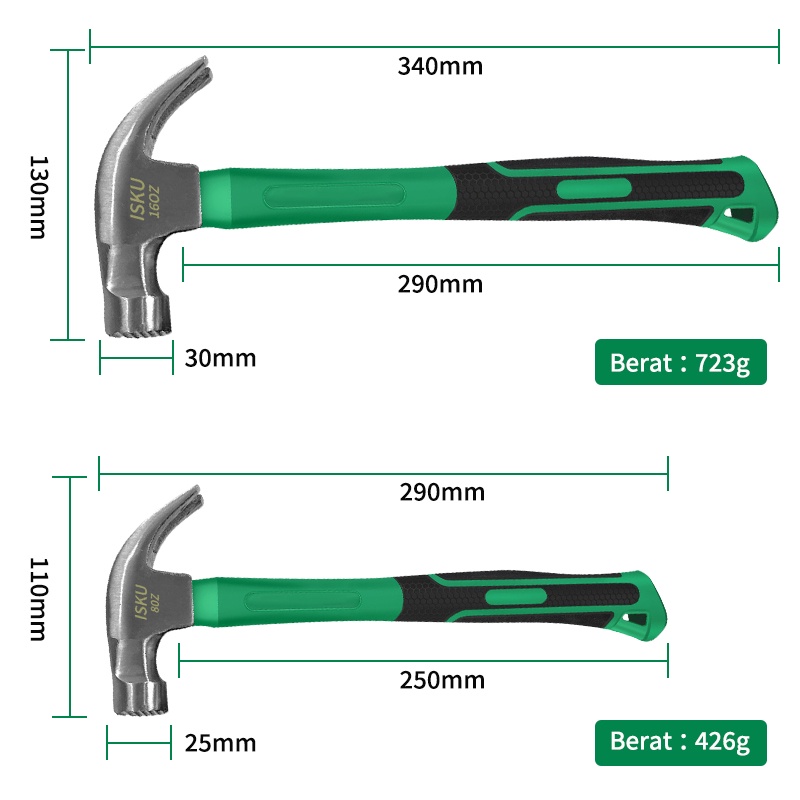 ISKU Palu Kambing Gagang Tpr Perkakas Palu Kambing 16 oz Palu Kambing 8 oz Magnetik Palu