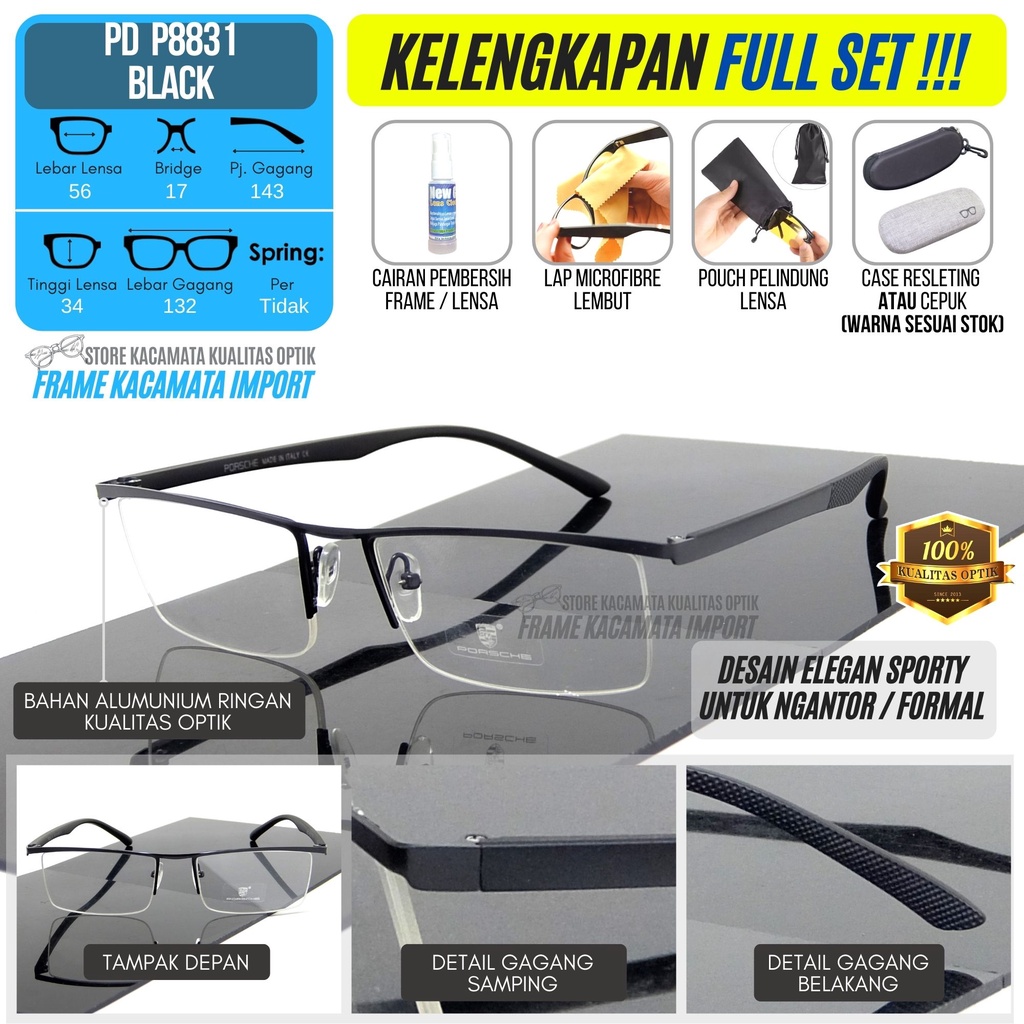 Frame Kacamata Pria Elegan Formal Lensa Minus Silinder Plus