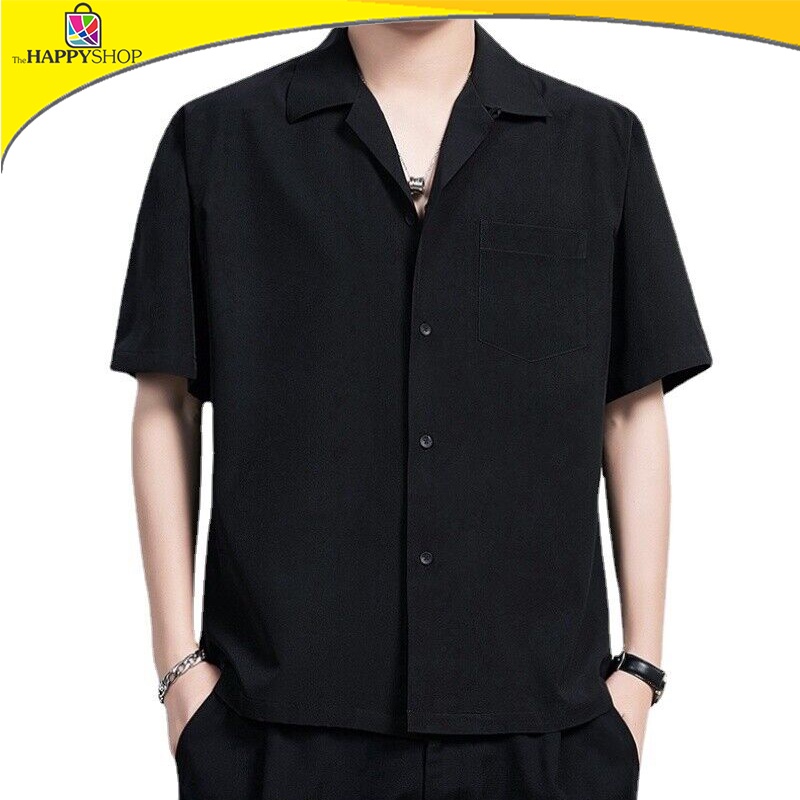 Kemeja Pendek Oversize Open Collar Ala Korea, Kemeja Pendek Basic Color Unisex Korean Style, Kemeja 