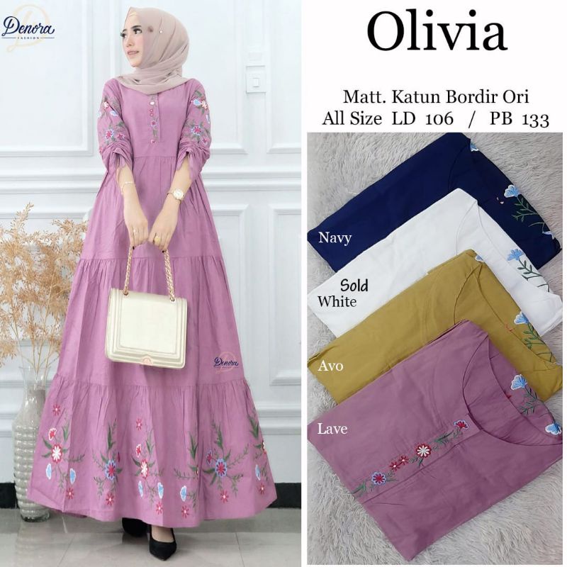 Olivia maxy dress by denora / maxy dress katun / gamis bordir ori