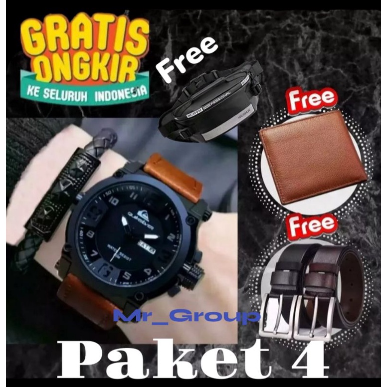 Paket Keren Hemat/Jam Kulit Free tas,Dompet dan Gesper/Paket Keren Isi 4