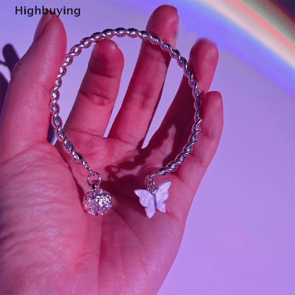 Hbid Fashion Lonceng Kupu-Kupu Manset Gelang Warna Perak Liontin Gelang Untuk Wanita Pembukaan Yang Dapat Disesuaikan Twist Bangle Charm Fashion Pesta Perhiasan Glory