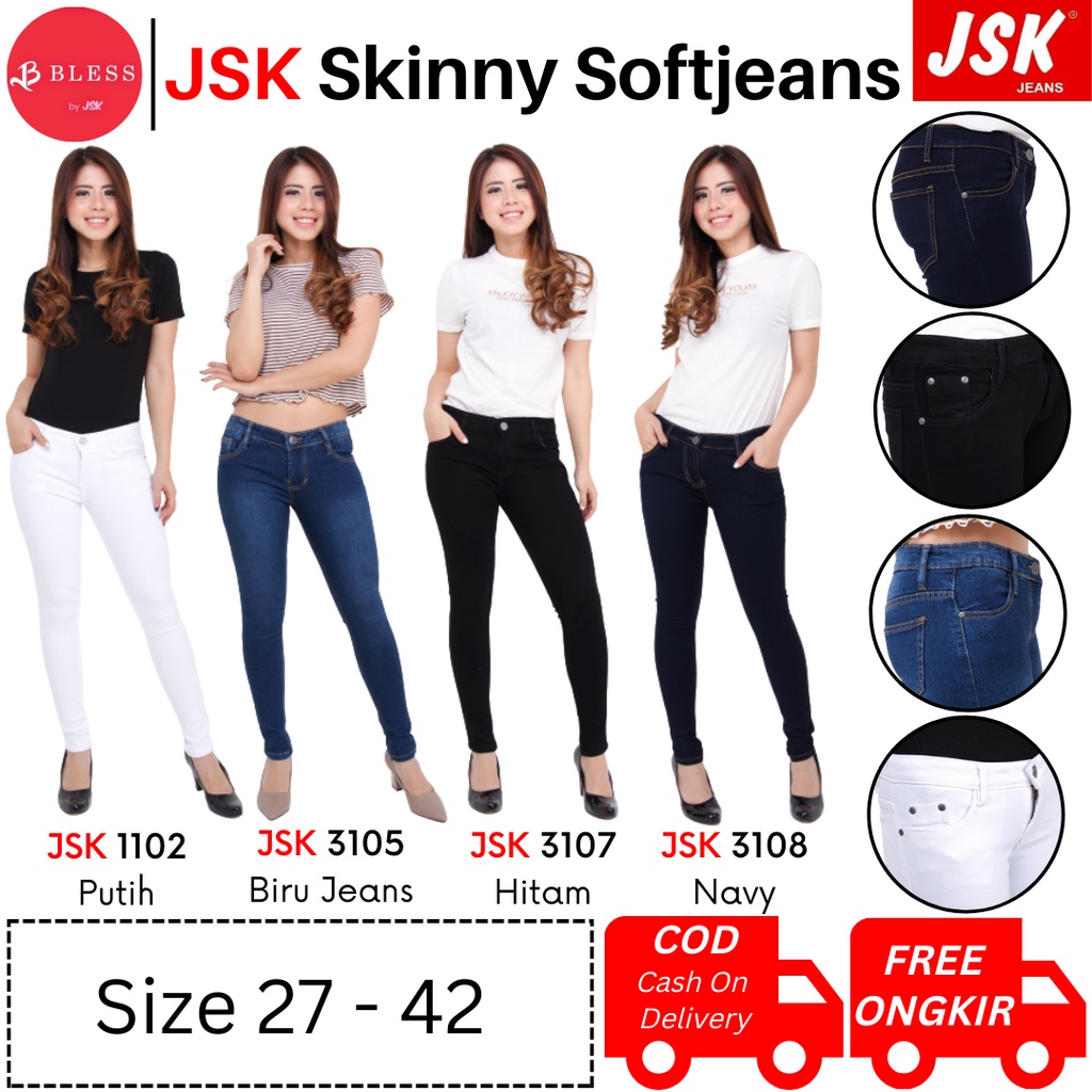 Jual Celana Panjang Skinny Jeans Wanita Big Size Jumbo Bahan Soft Jeans Stretch Cewek Jsk