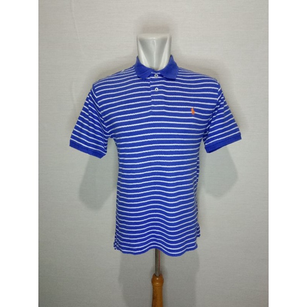 Jual Polo Shirt Kaos Polo Ralph Lauren Biru Garis Putih | Shopee Indonesia