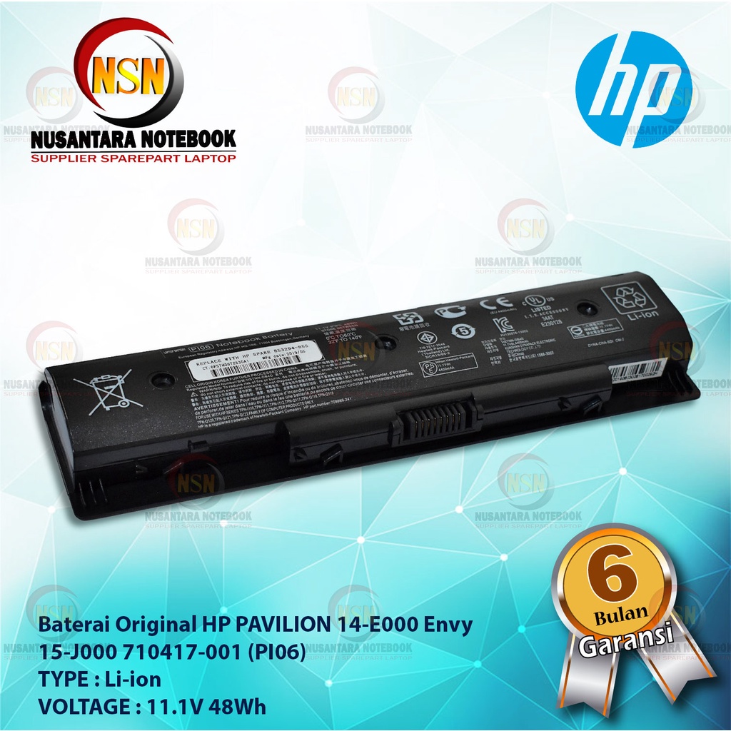 Baterai Original Laptop Hp PI06 710417-001 PAVILION 14-E000 Envy 15-J000 11.4V 48Wh
