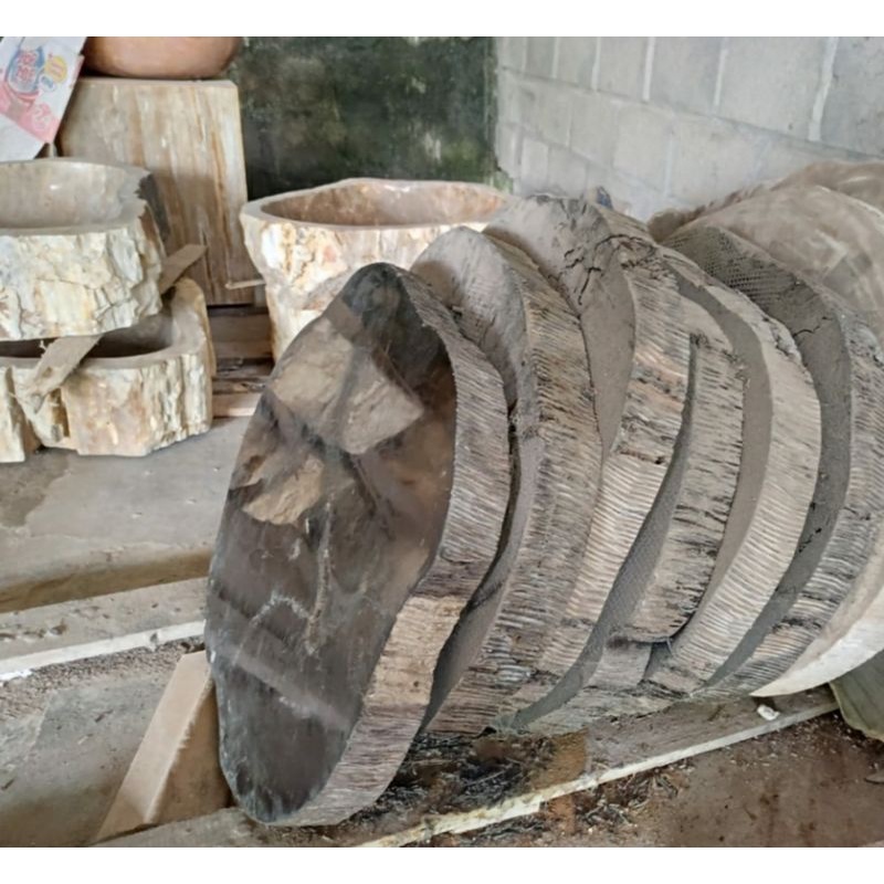 Daun Meja Fosil Kayu Hitam Solid