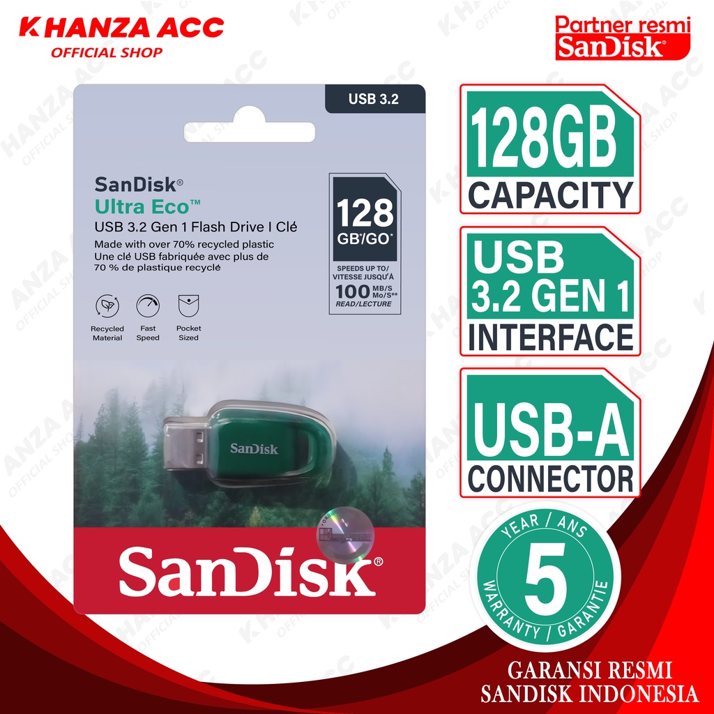 KHANZAACC SANDISK Ultra Eco Flashdisk 64GB / 128GB /256GB USB 3.2 Gen 1 CZ96