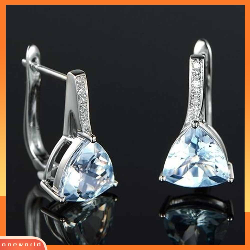 [WONE] Wanita Elegan Safir Imitasi Hias Berlian Imitasi Drop Huggie Earrings Eardrops