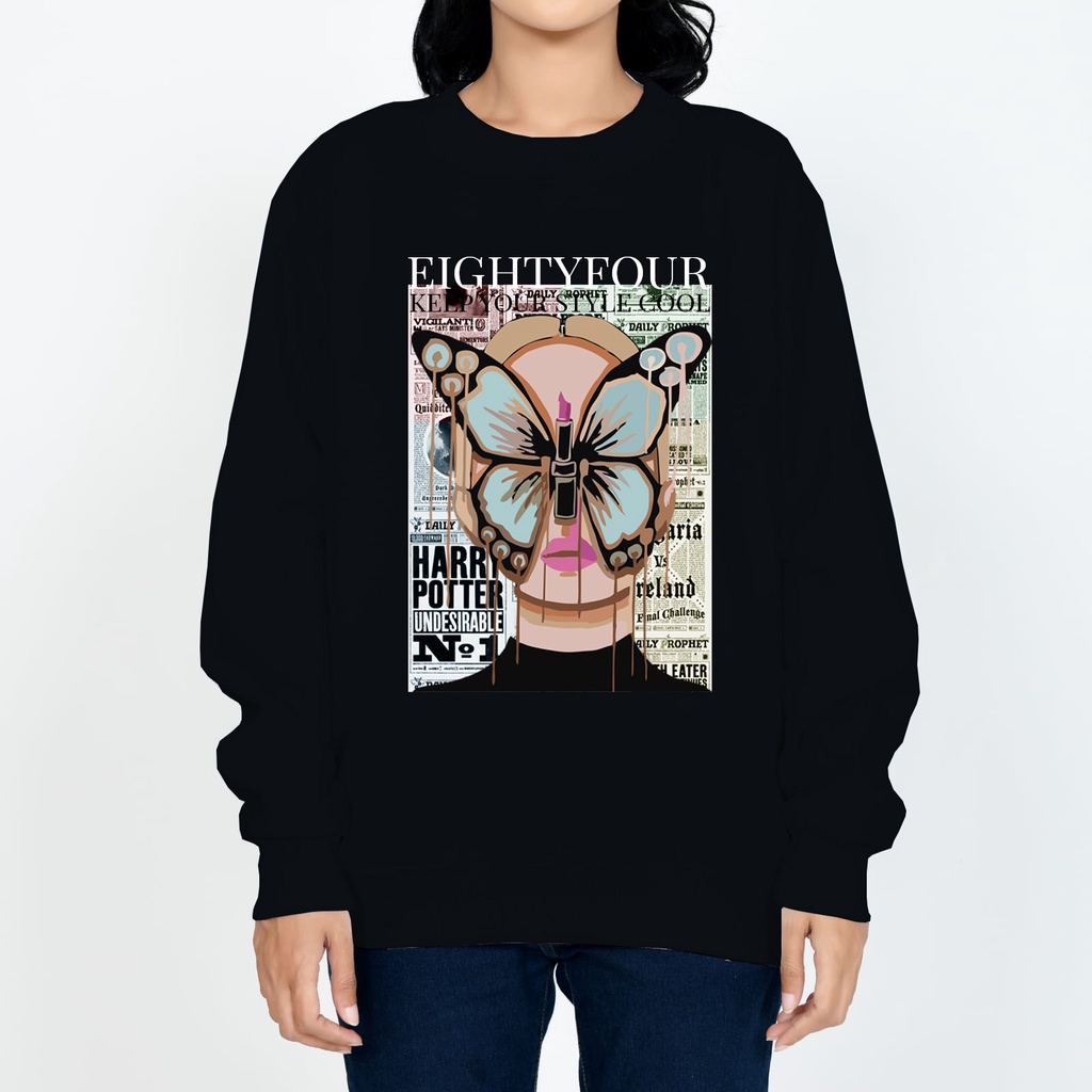 Sweater Crewneck Sweatshirt Wanita BUTTERFLY Sweater Fleece Big Size