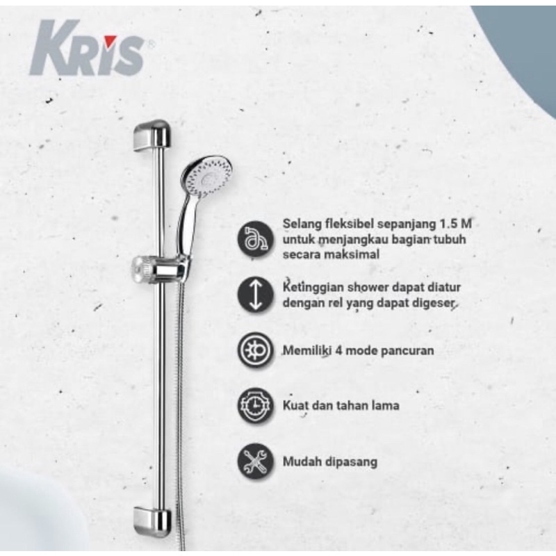 KRIS SET HAND SHOWER DENGAN SLIDERAIL KSR973 SILVER/ACE SLIDRAIL SHOWERSET KRIS 4F D8CM CHROM973/ACE SHOWER KAMAR MANDI/ACE AKSESORIS KAMAR MANDI