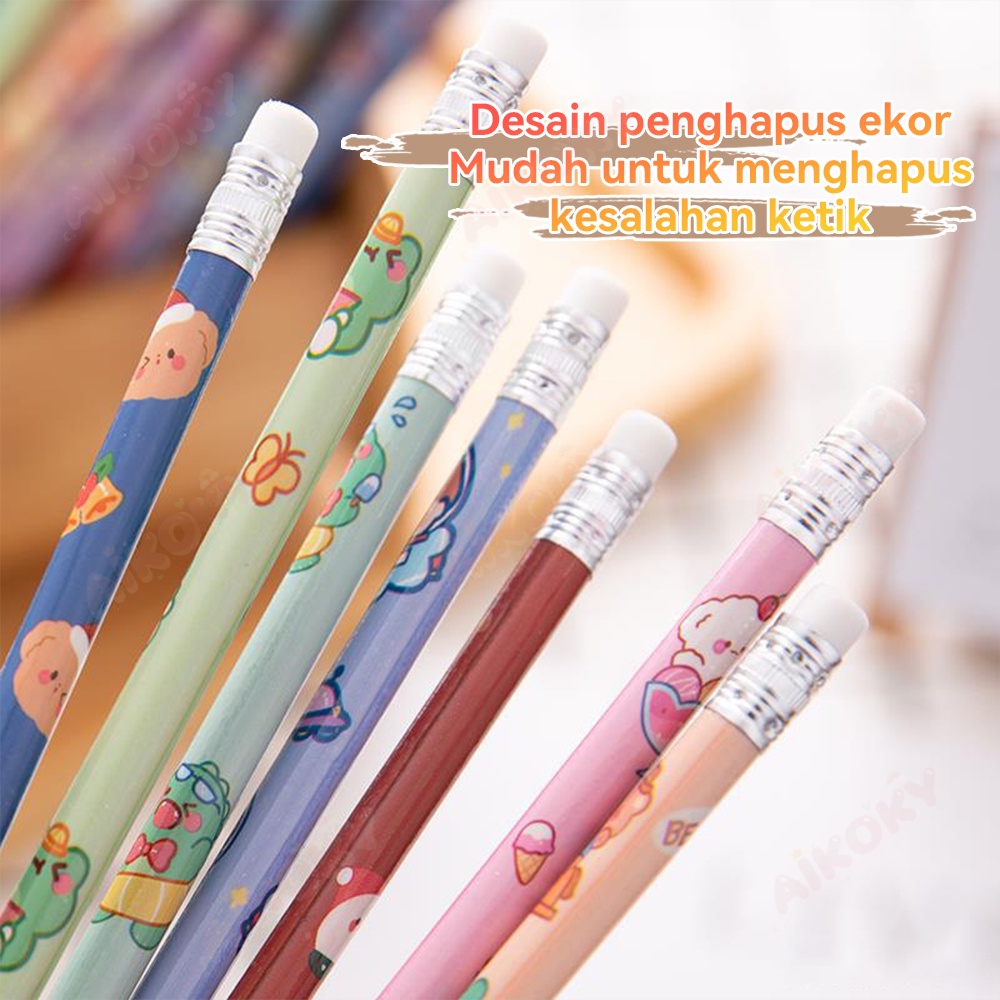 Aikoky Pensil Set Penghapus Anak karakter Lucu 6 PCS