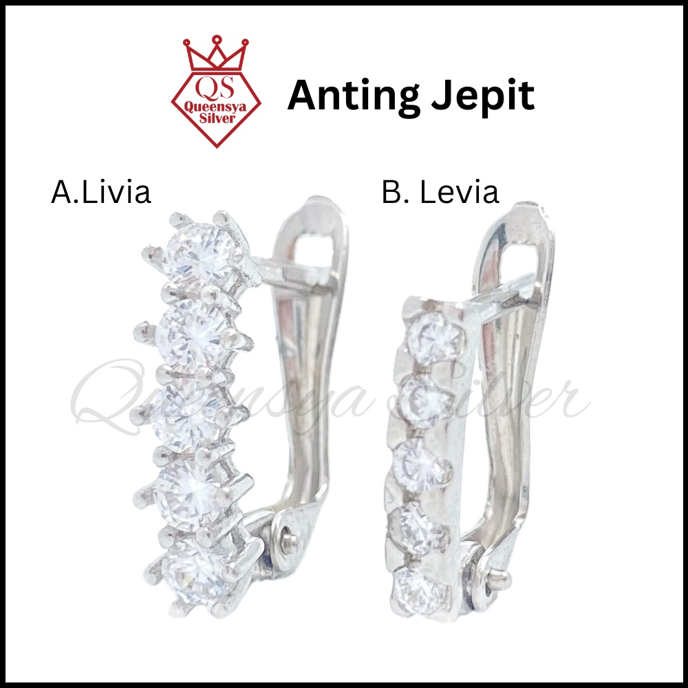 Anting Perak | Anting Jepit Perak | Listring 1 Baris Lapis Emas Livia Queensya Silver