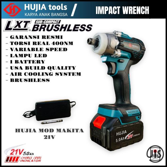 Promo Mesin Impact Wrench Hujia 21V Mod Premium, Pembuka Baut Fullset