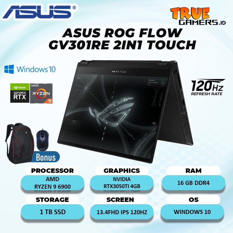 ASUS ROG FLOW X13 GV301 2IN1 TOUCH RTX3050Ti 4GB  RAM16GB 1TBSSD RYZEN R9 6900 WIN10 13.4FHD