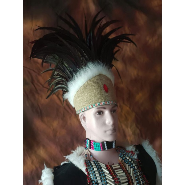 Topi Indian- Papua Bulu Ayam hitam-Fur Putih