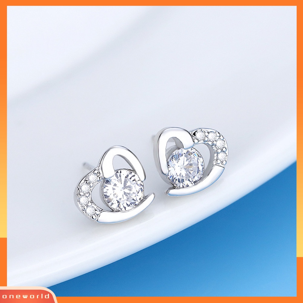 [WONE] Fashion Wanita Cubic Zirconia Hias Cinta Hati Telinga Stud Anting Perhiasan Hadiah