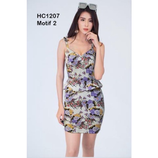 HC1207 Minidress Motif Bunga + Cup Bra Cotton Stretch Premium / Mini Dress / Dress Sexy / Dres mini seksi / Dress Katun / Minidress Motif Bunga