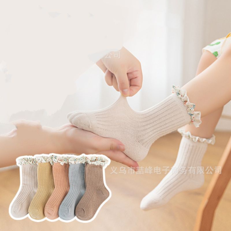 Kaos kaki bayi perempuan polos warna ruffle motif bunga baby girl sock