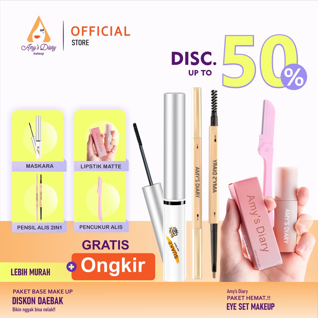 [PAKET HEMAT] Make Up 4 In 1 AMY'S DIARY Lipstik Maskara Pencukur Alis Eyebrow termurah