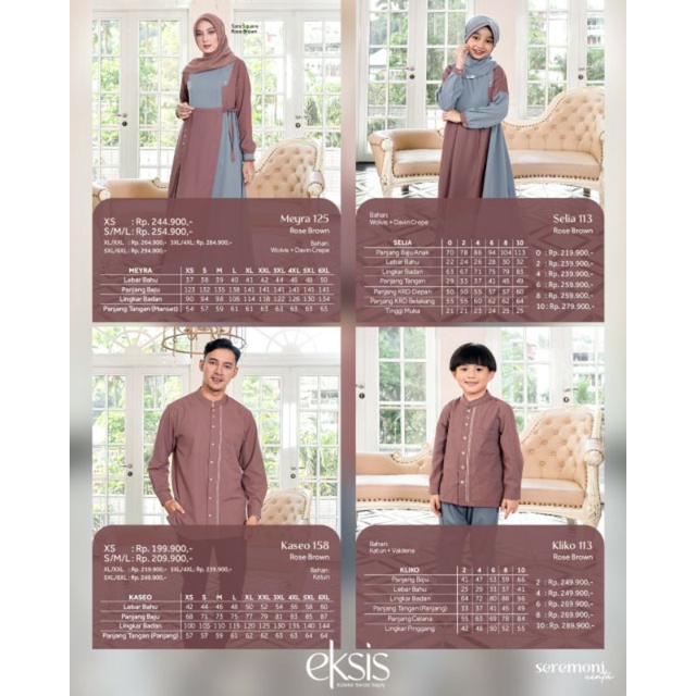 Seply Eksis 190 Rose Brown Meyra 125 Kaseo 158 Selia 113 Kliko 113 Baju Muslim Gamis Sarimbit Keluarga Family Series Terbaru Ori Lebaran 2023