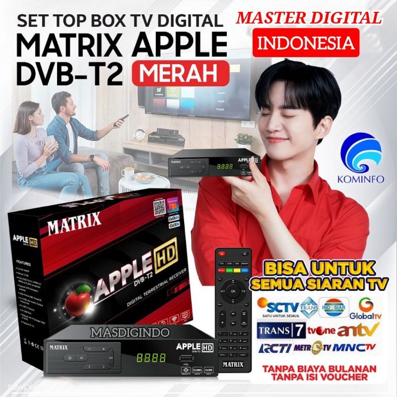 DVB T2 STB Matrix Apple Merah HD Set Top Box Youtube TV Digital SETOPBOX DIGITAL RECEIVER