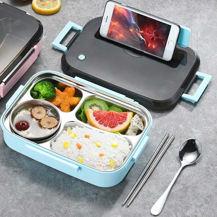UPORS Kotak Makan Anti Tumpah Stainless Steel Lunch Box 4 Grid - UP4 ( Mughnii )