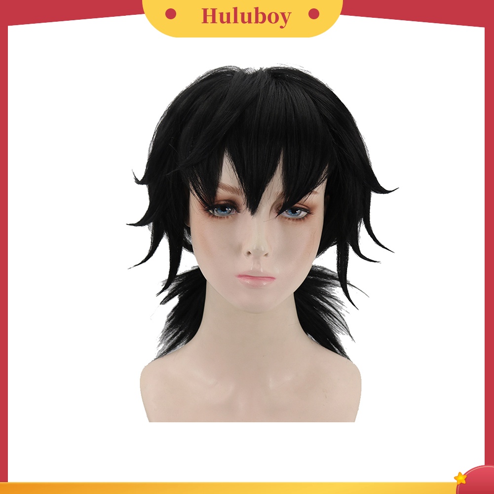 Wig Rambut Sintetis Tahan Panas Warna Hitam Dengan Poni Untuk Cosplay Anime