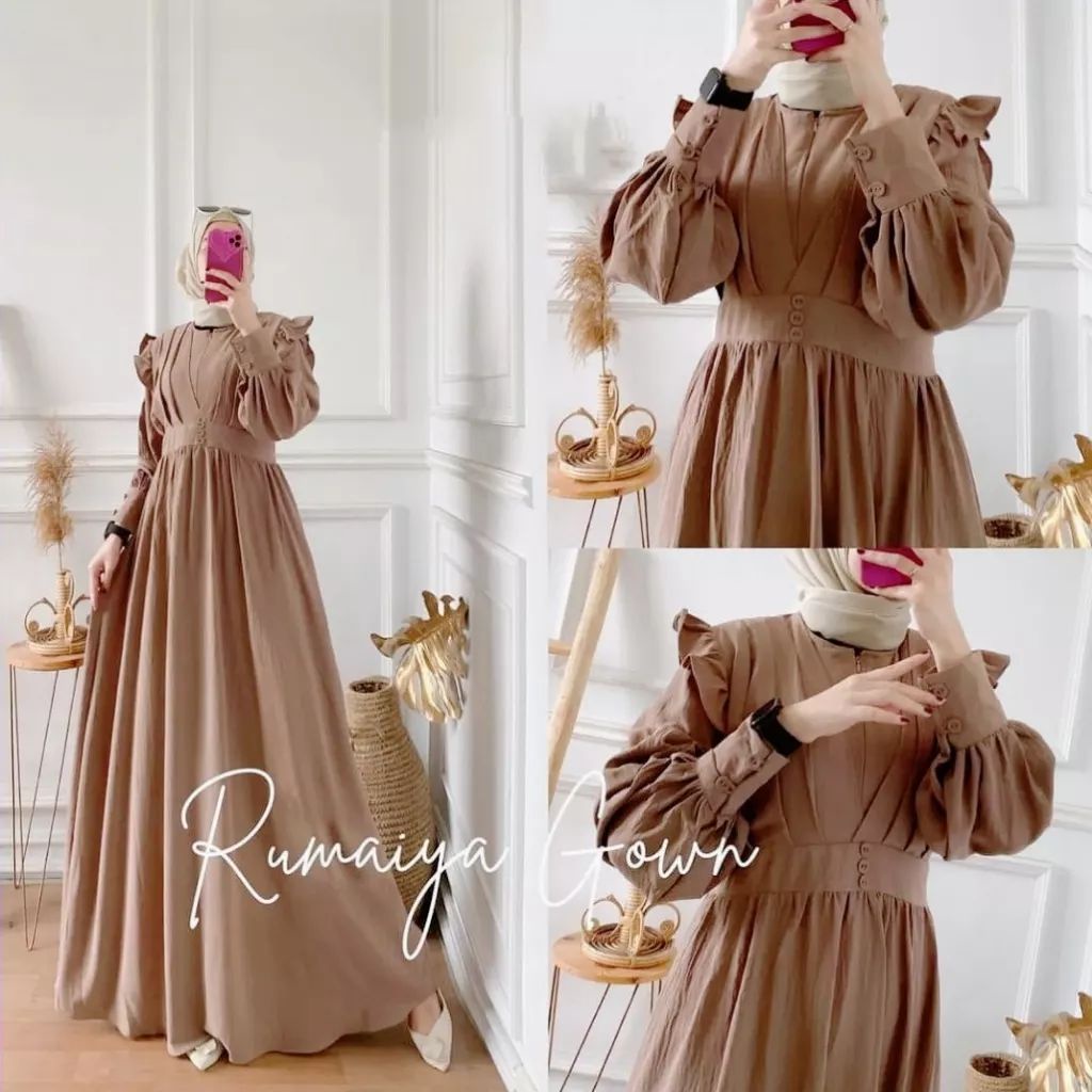 (COD) Rumaiya Dress Gamis Wanita Terbaru Bahan Crinkle Airflow Premium Aksen Bordir Kekinian Viral ootd 2022 / Dress Busui