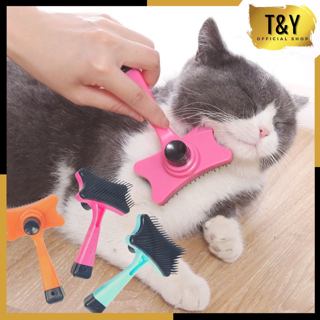 T&amp;Y Sisir Bulu Hewan Peliharaan Kucing Anjing Brush Grooming Press Sikat Pembersih Bulu Rontok Perawatan dan Merapikan Memijat Bulu Murah Import