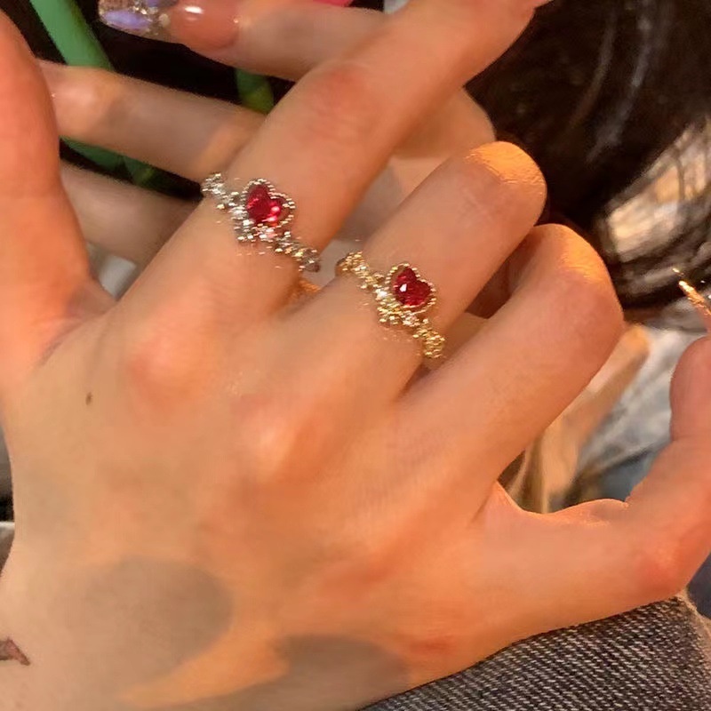 Cincin Terbuka Fashion Niche Cinta Merah Jepang Korea Unik Sederhana Mode