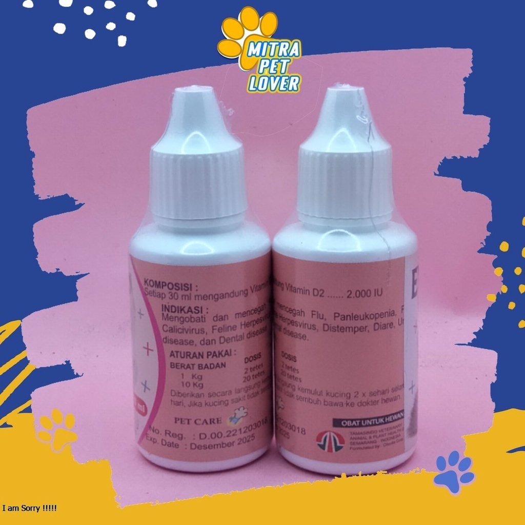 MENGOBATI DAN MENCEGAH PENYAKIT KUCING - EVO D2 CAT DROP 30ML - OBAT PENCEGAH FLU DISTEMPER ANTI VIRUS KITTEN DOG MURAH ASLI GARANSI KUALITAS ORIGINAL - PET ANIMAL HEALTHCARE &amp; VETERINARY TAMASINDO OBAT KESEHATAN &amp;  VITAMIN TERNAK HEWAN  MITRAPETLOVER