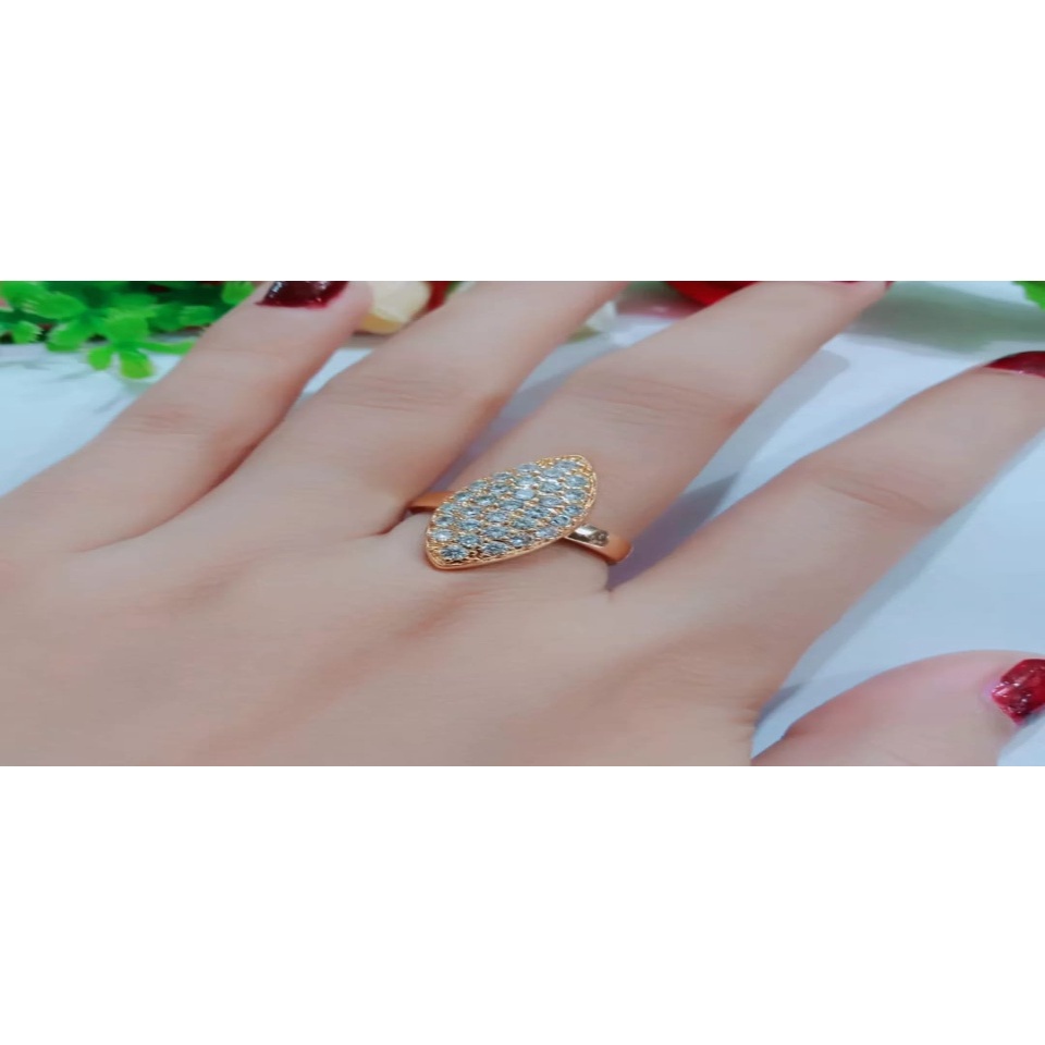 PERHIASAN WANITA CINCIN TITANIUM MOTIF KAPSUL FULL PERMATA CANTIK GOLD ANTI LUNTUR/KARAT