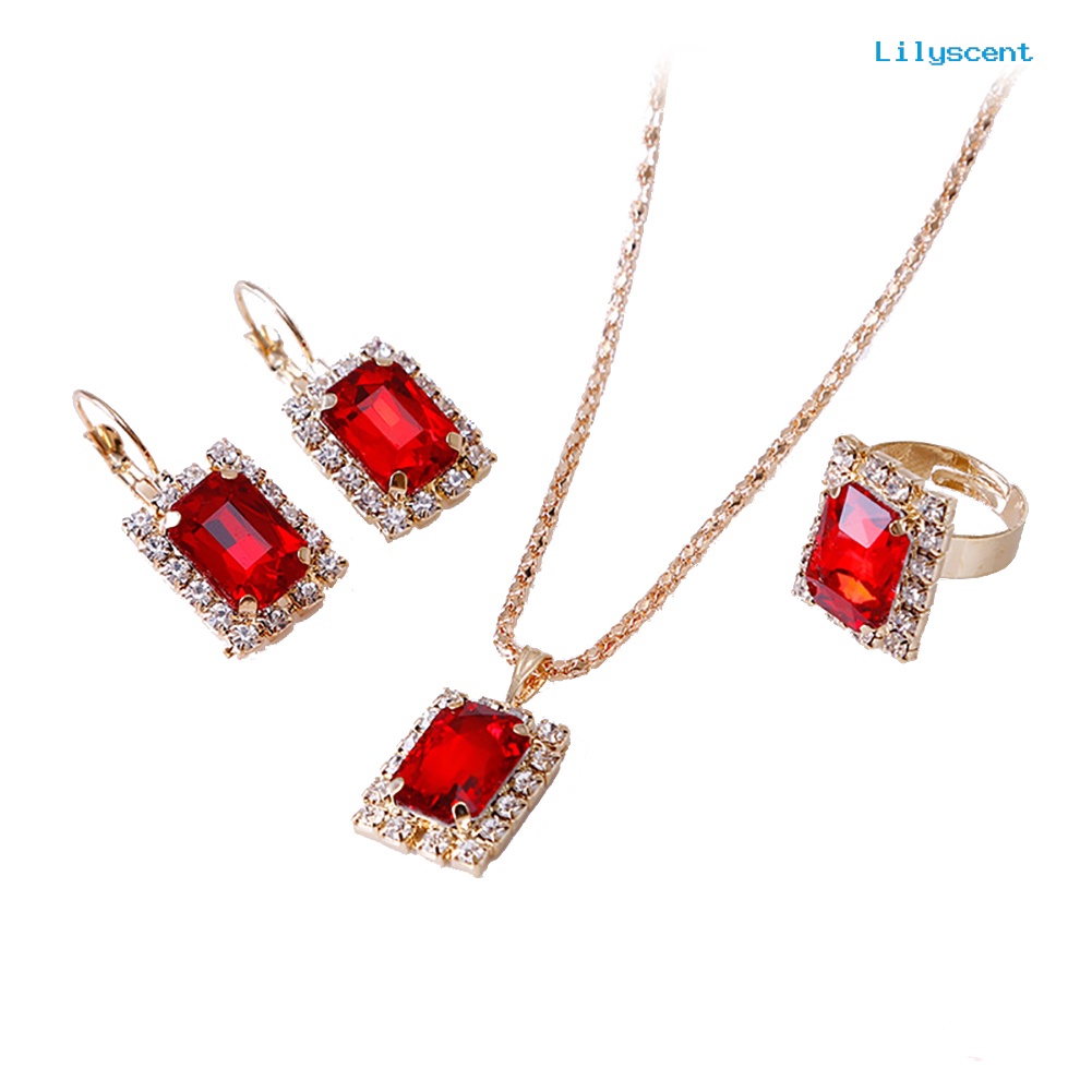 [LS] Set Perhiasan Fashion Wanita Perjamuan Pesta Pernikahan Kalung Anting Cincin Jari