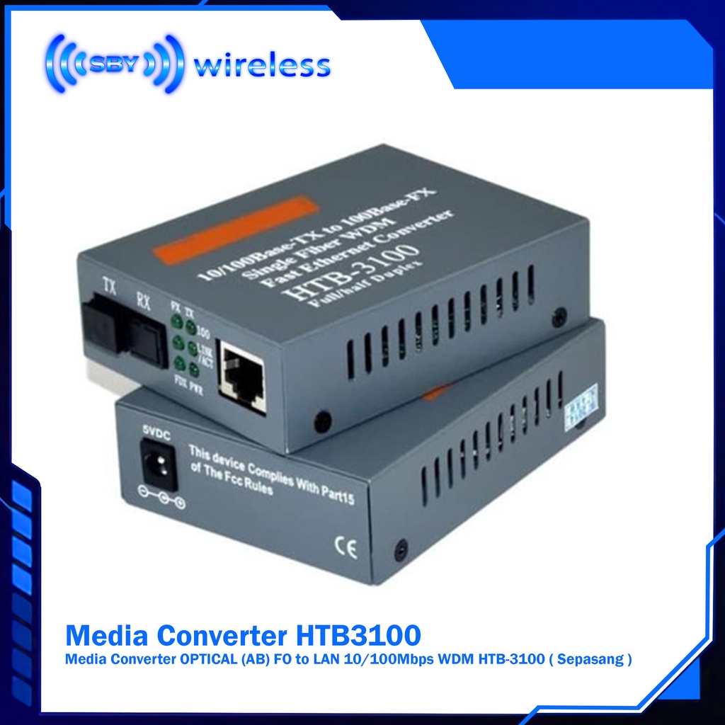 HTB3100, Media Converter OPTICAL (A/B) FO to LAN 10/100Mbps WDM HTB-3100 ( Sepasang )