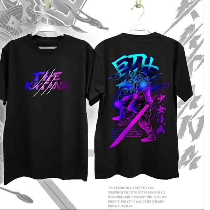 ↬ Baju Kaos Pria Distro Atasan Oblong Cowok Lengan Pendek Dewasa Samurai Jepang The Katana ぉ