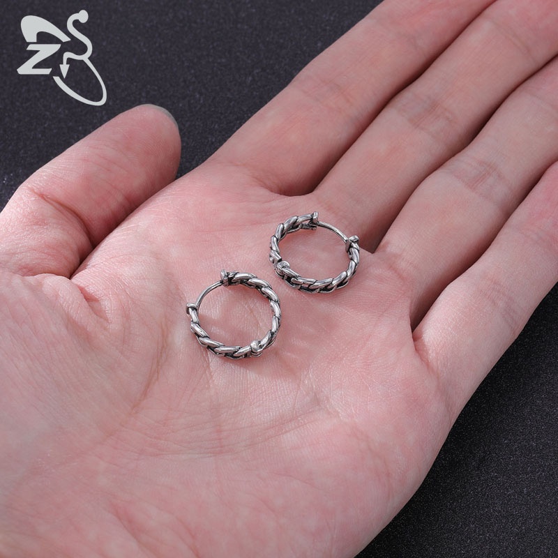 1pasang Anting Hoop Punk Stainless Steel Tengkorak Bulat Anting Cross Bunga Mawar Cricle Earrings Korea Anting Bulu