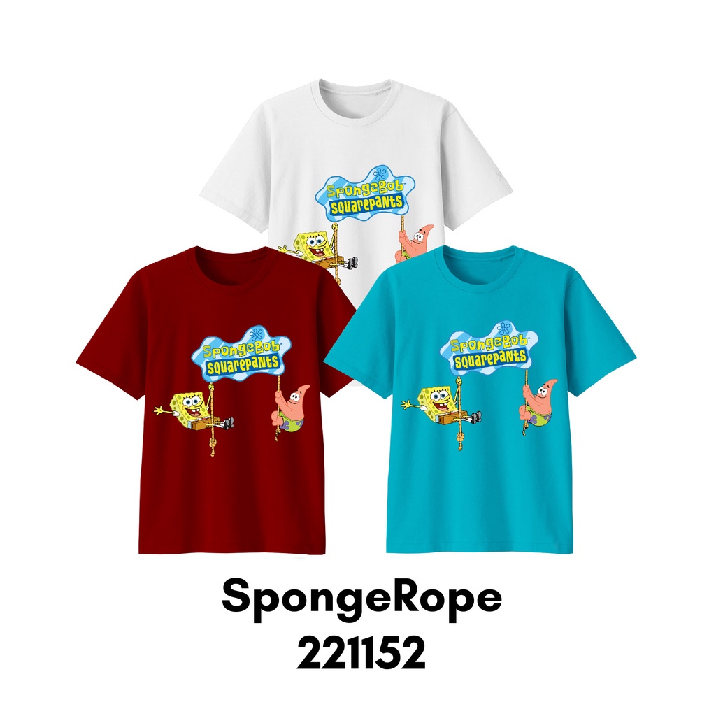 Kaos Kartun Spongebob Slide And Rope Series Size Bayi Anak Remaja Dewasa Bahan Katun Combed Premium 30s