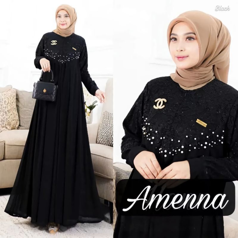 GAMIS BRUKAT CERUTY BABYDOLL/SALENA LACE MAXY/DRESS MAXY BROKAT TERBARU APLIKASI MUTIARA/GAMIS MUSLIM WANITA FULL FURRING/FAR MOSLEMSTORE
