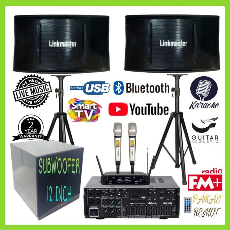 Paket Karaoke Linkmaster 10 inch Upgrade Power Amplifier Mic Wireless