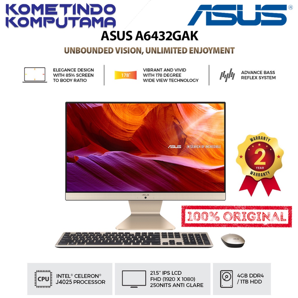 PC All In One AIO ASUS A6432GAK-BA141W Intel Celeron J4025 4GB 1TB HDD Win11 - Garansi Resmi