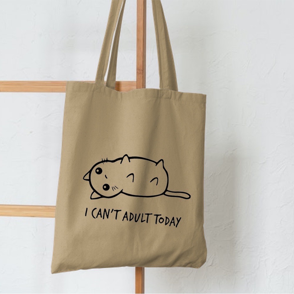 SPESIAL PROMO 7.7 - [RESLETING] TOTE BAG MUAT LAPTOP UKURAN 35X40 CM BIGSIZE BAHAN KANVAS TEBAL - TOTE BAG KULIAH / TOTE BAG MAHASISWA / TOTE BAG KAMPUS / TOTE BAG KUCING LUCU