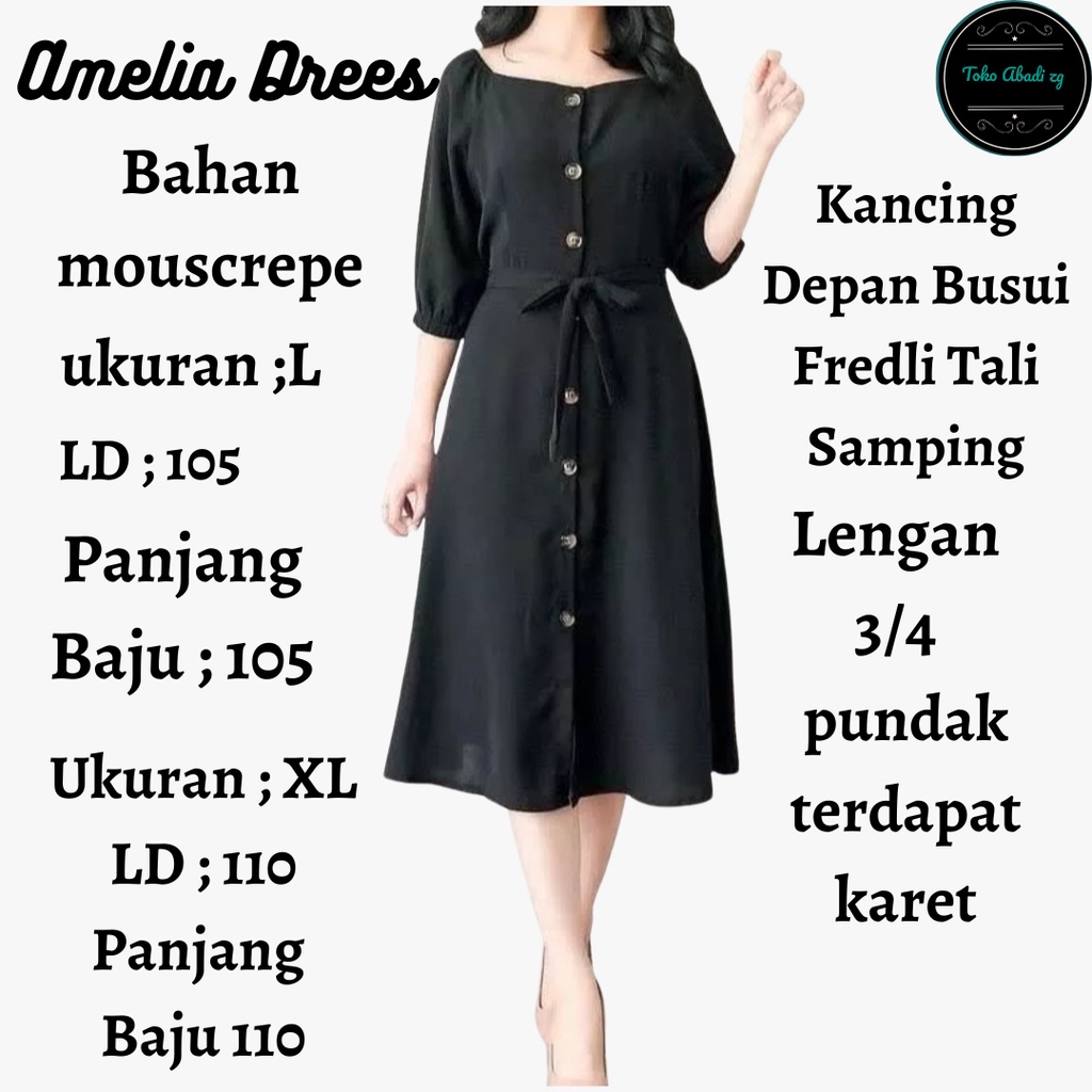 Gamis Midi 3/4 Polos Kancing Depan Busui fredli Tali Samping Bahan Moscrepe Atasan Wanita Drees Andin Polos Full Kancing